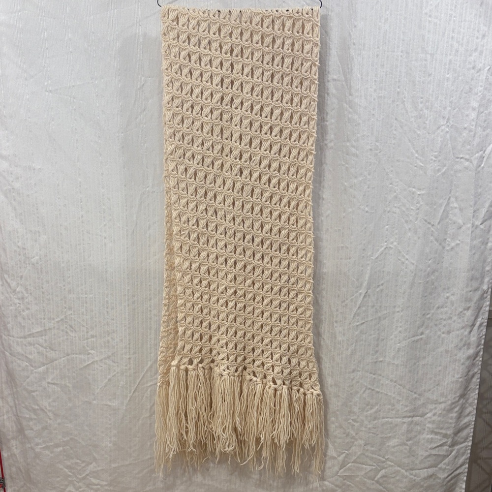 Vintage Oversized Crochet Scarf with Fringe